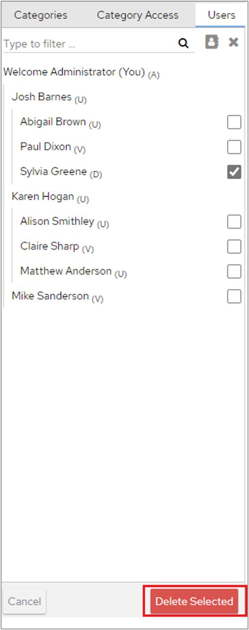 Delete Selected user list