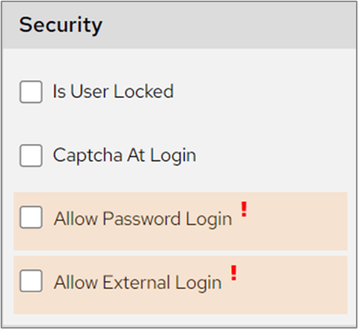 Allow Password Login and Allow External Login options
