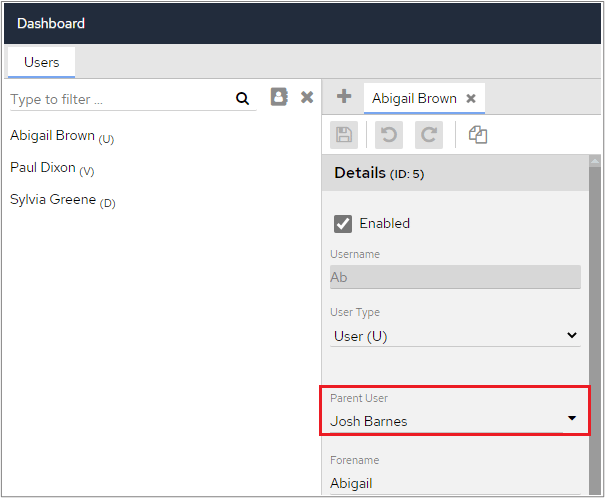 Setting the Parent User for individual users
