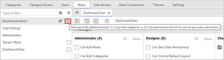 Role that cannot be deleted with hover icon highlighted
