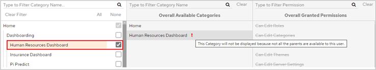 Red exclamation mark on a child category without its parent selected