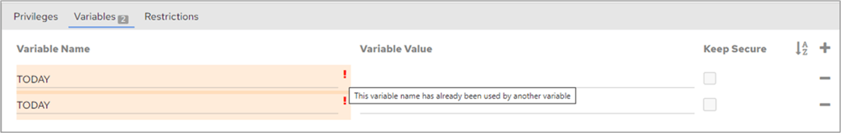Warning for duplicate variable name