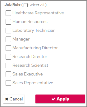 Checkboxes filter panel
