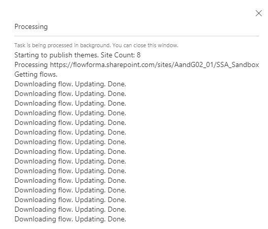 Processing screen shown while changes are applied