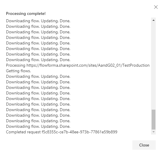 Completion message shown in the panel