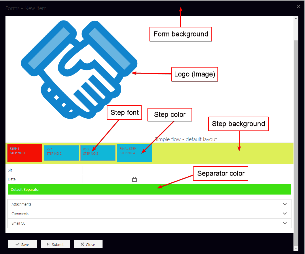 Example of a form after the new theme elements have been applied