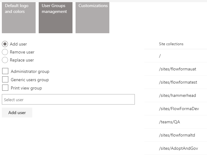 User group management screen