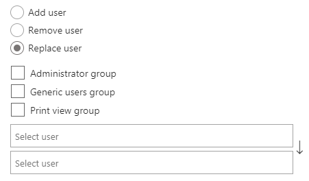 Selecting the action and user for user group management