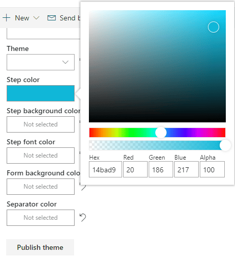 The color picker for a theme color