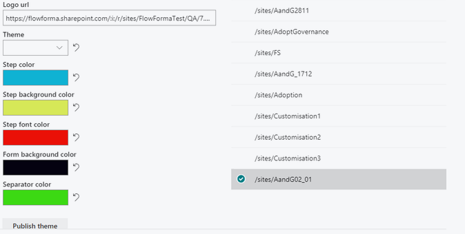 Example of selected theme colors