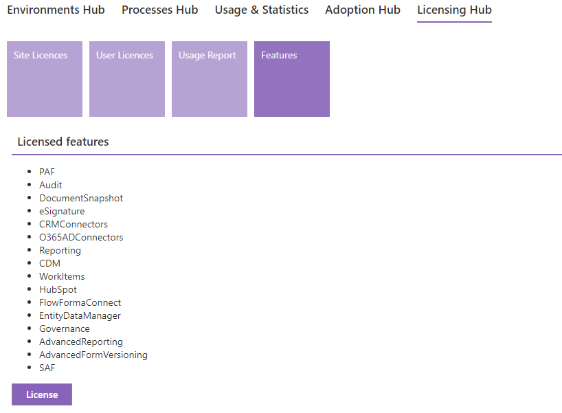 The Features tab