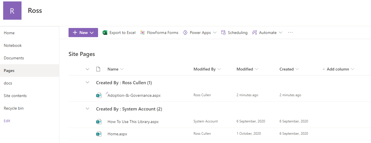 Creating a new SharePoint site page