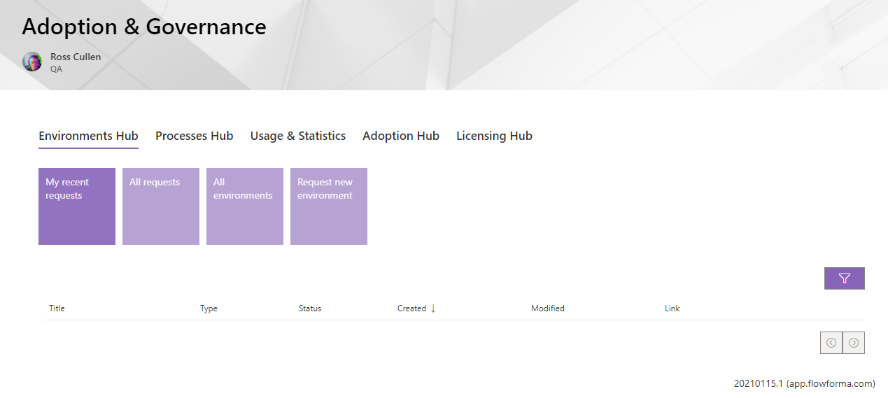 FlowForma Governance web part displayed on the published page