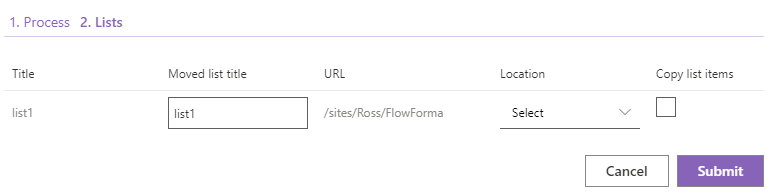 List handling options for the process being promoted