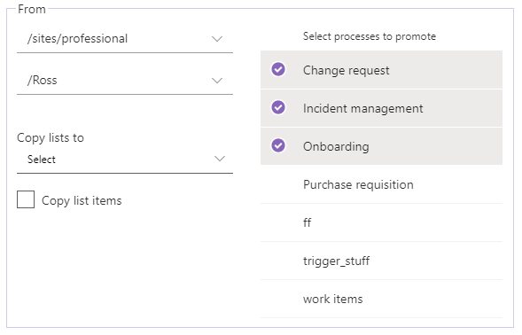 Selecting processes for bulk promotion