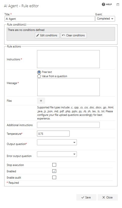 AI Agent rule configuration