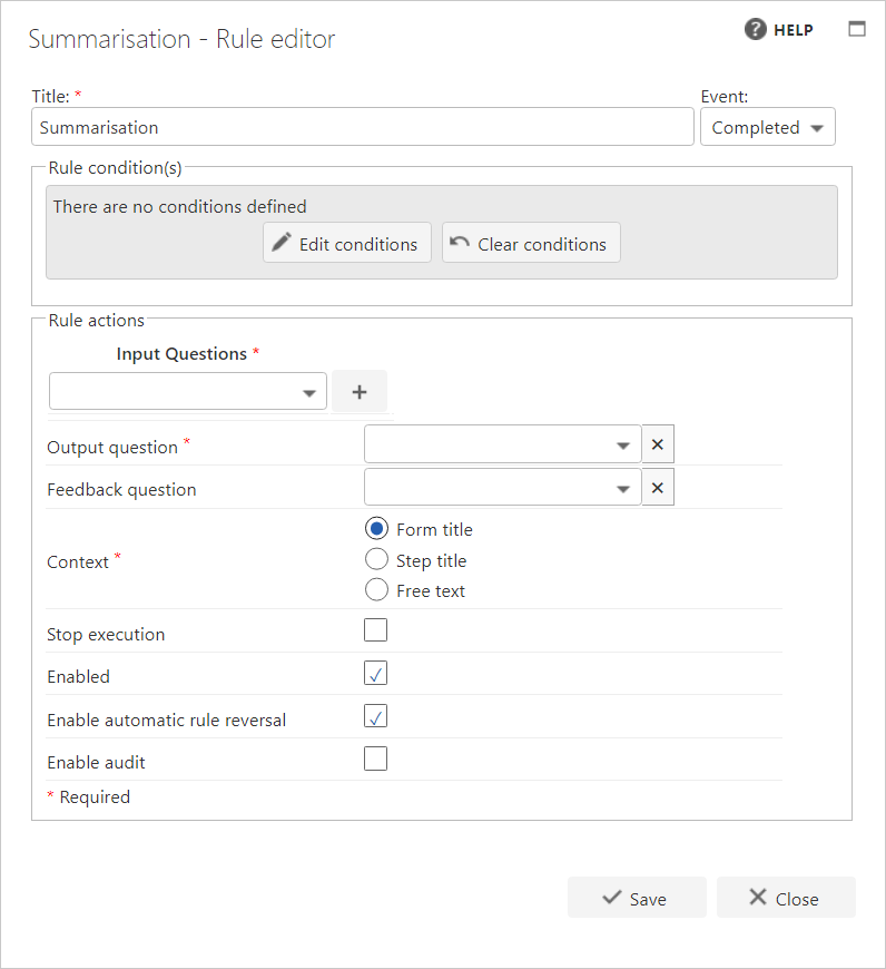 Summarisation rule configuration