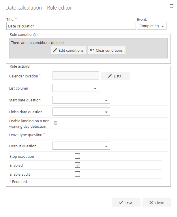 Date calculation rule configuration