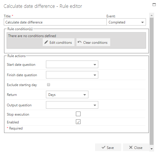 Calculate date difference rule configuration