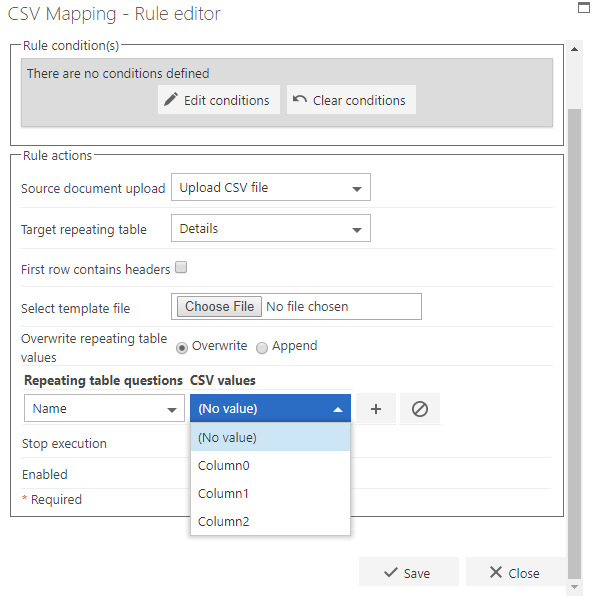 Mapping repeating table questions to CSV values