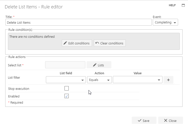 Delete List Item business rule