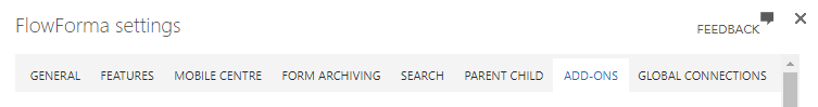 FlowForma settings Add-ons section