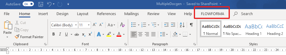 FLOWFORMA option in the Word ribbon