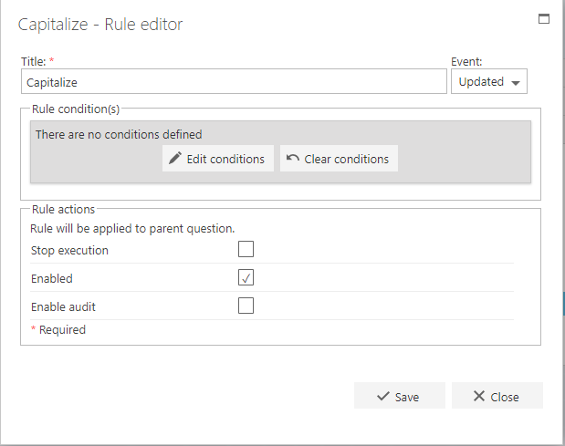 Capitalize words rule applied to a Single Line of Text question