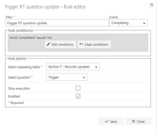 Trigger repeating table rule configuration