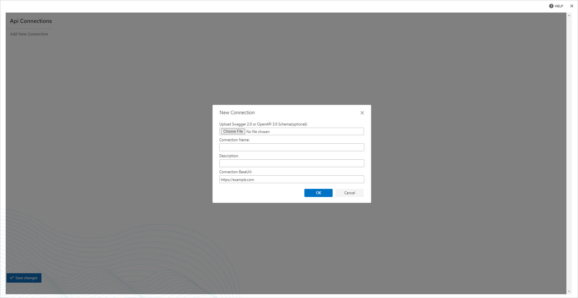 New API connection dialog