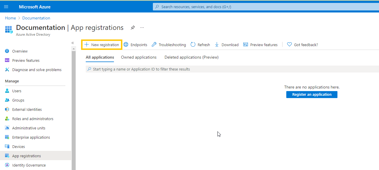 New registration in App registrations