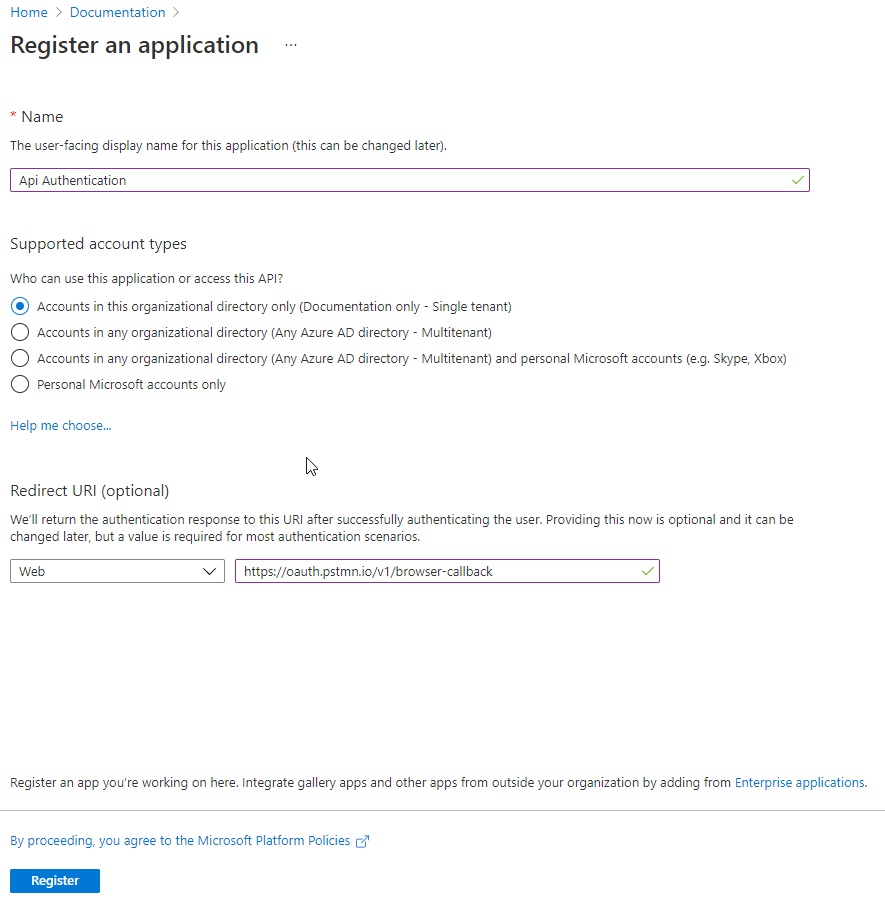 Register the application