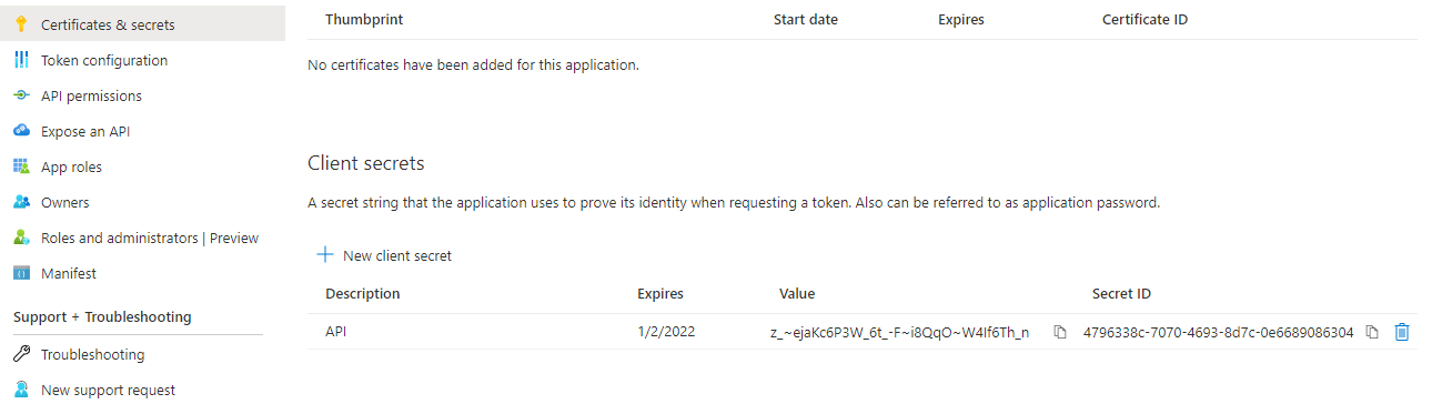 Configured API permissions for Sites.Read.All