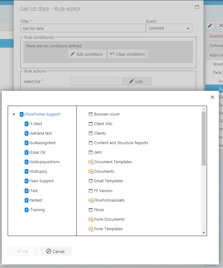ExistingListPicker drop-down