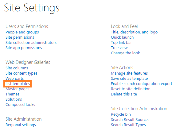 List templates under web designer galleries