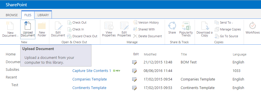 Upload document under the files tab