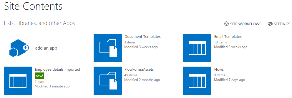 The new list in site contents