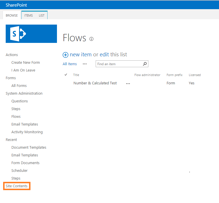 Site contents navigation