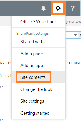 Site actions menu in Office 365
