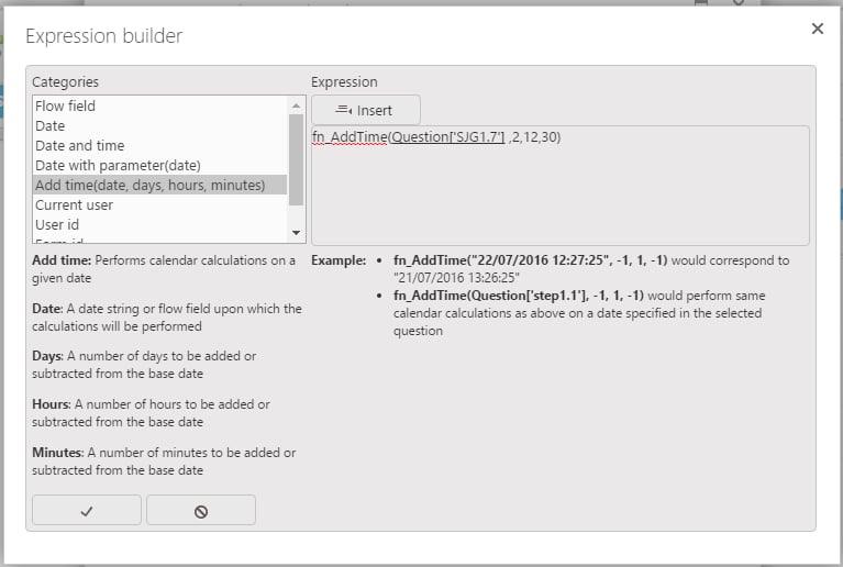 Add time function in the expression builder
