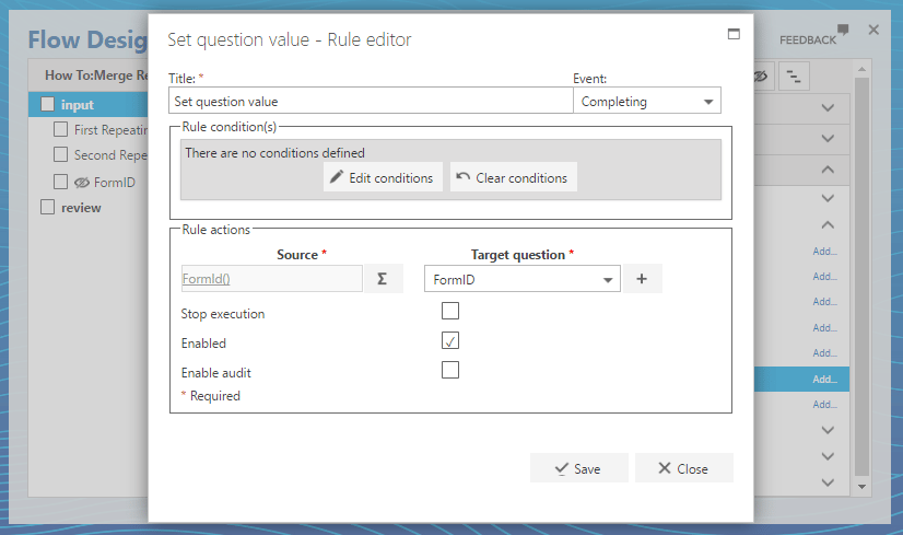Set question value rule for FormID