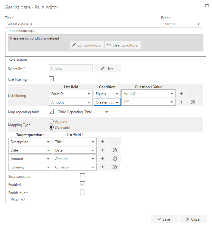 Get list data rule on step 2 starting