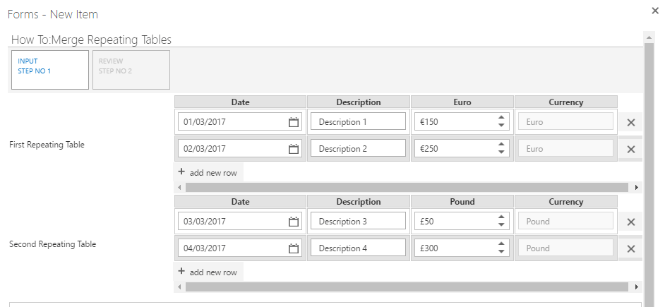 Form filled out for filtered example
