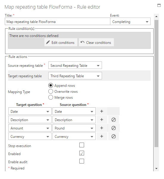 Map repeating table rule with append option