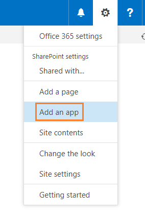 Settings cog and add an app menu