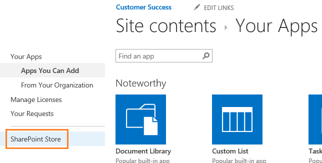 SharePoint Store option