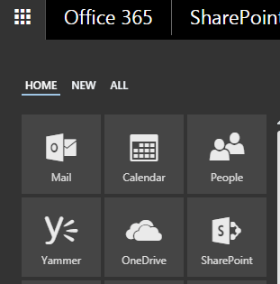 Office 365 app launcher and Admin tile