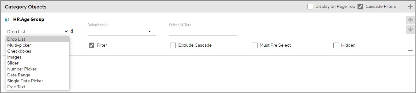 Filter type drop down list