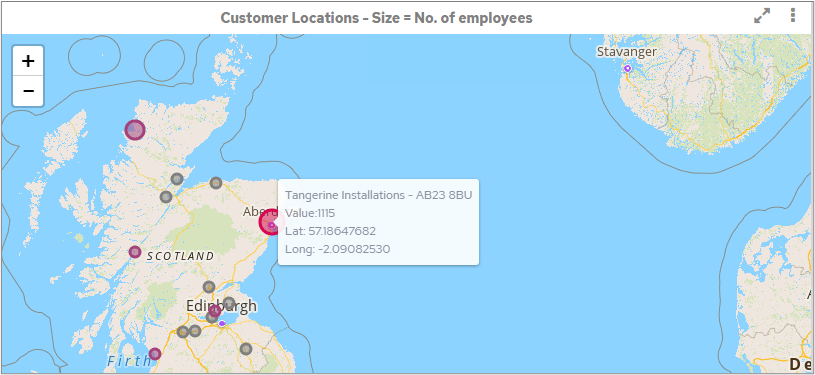 Map chart showing bubble details on hover
