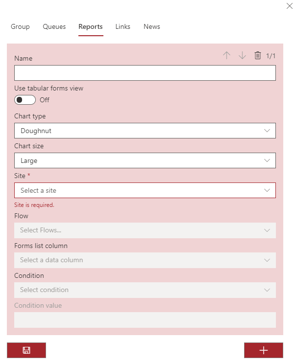 Chart report definition screen